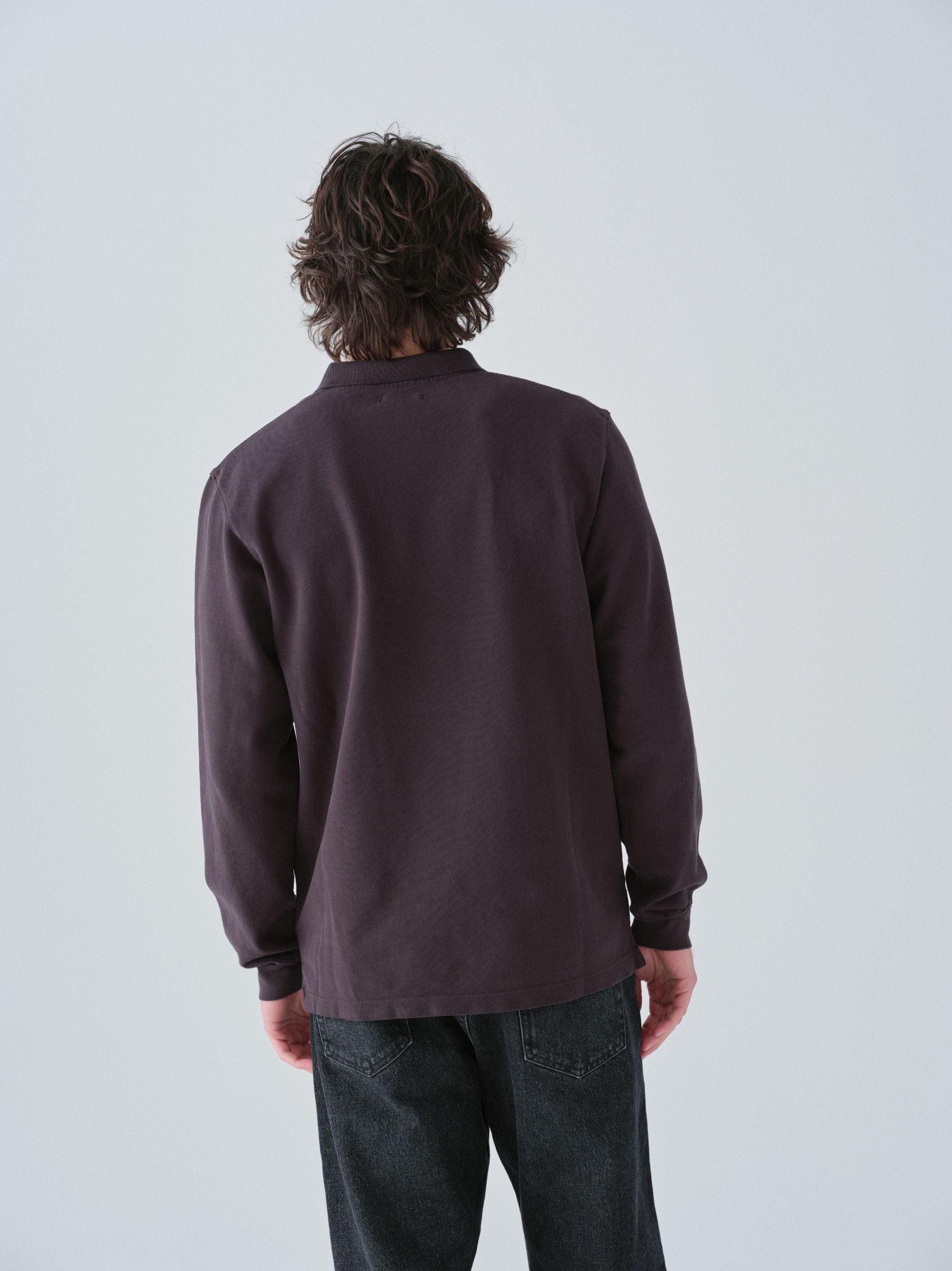 Hanover Polo Long Sleeve Shirt on Model Back view in cacao