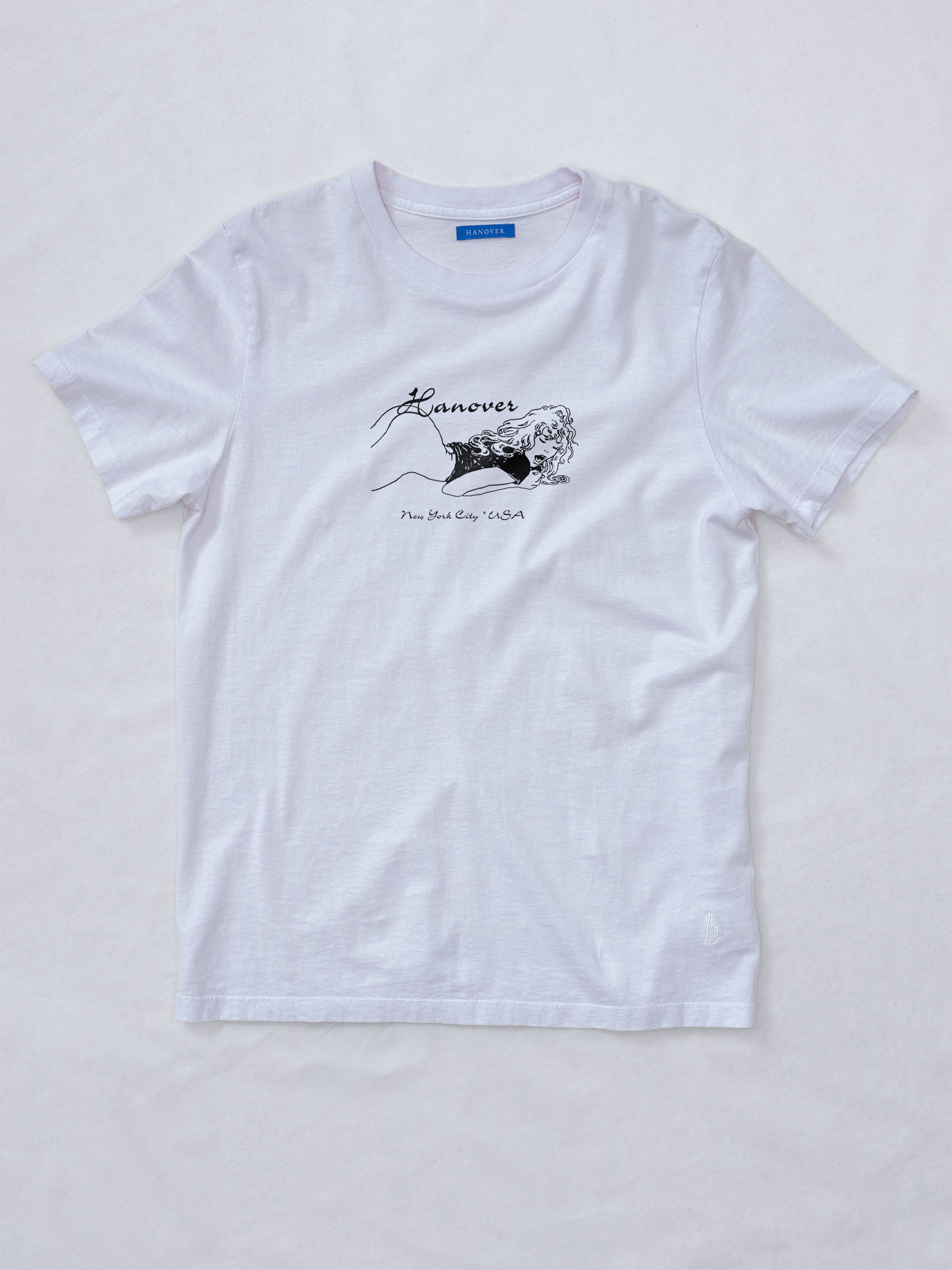 White t-shirt with Girl black graphic design on a light gray background