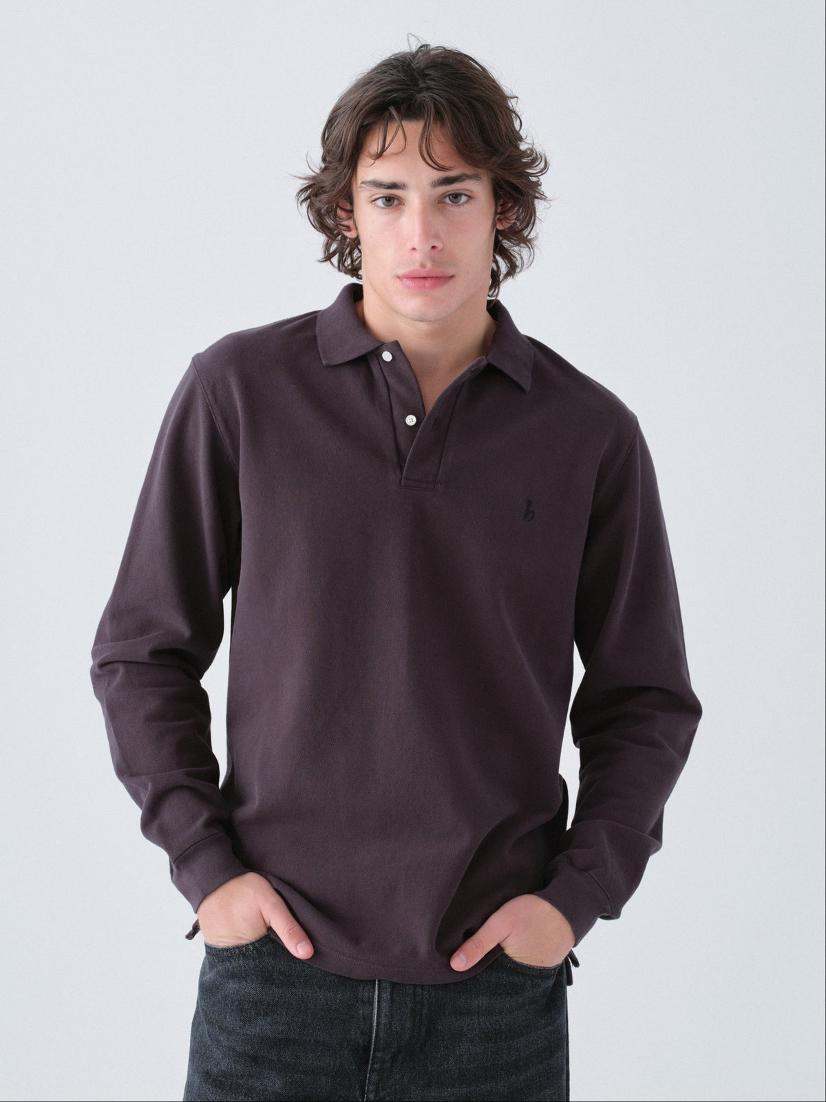 Hanover Long Sleeve Polo Cacao on model