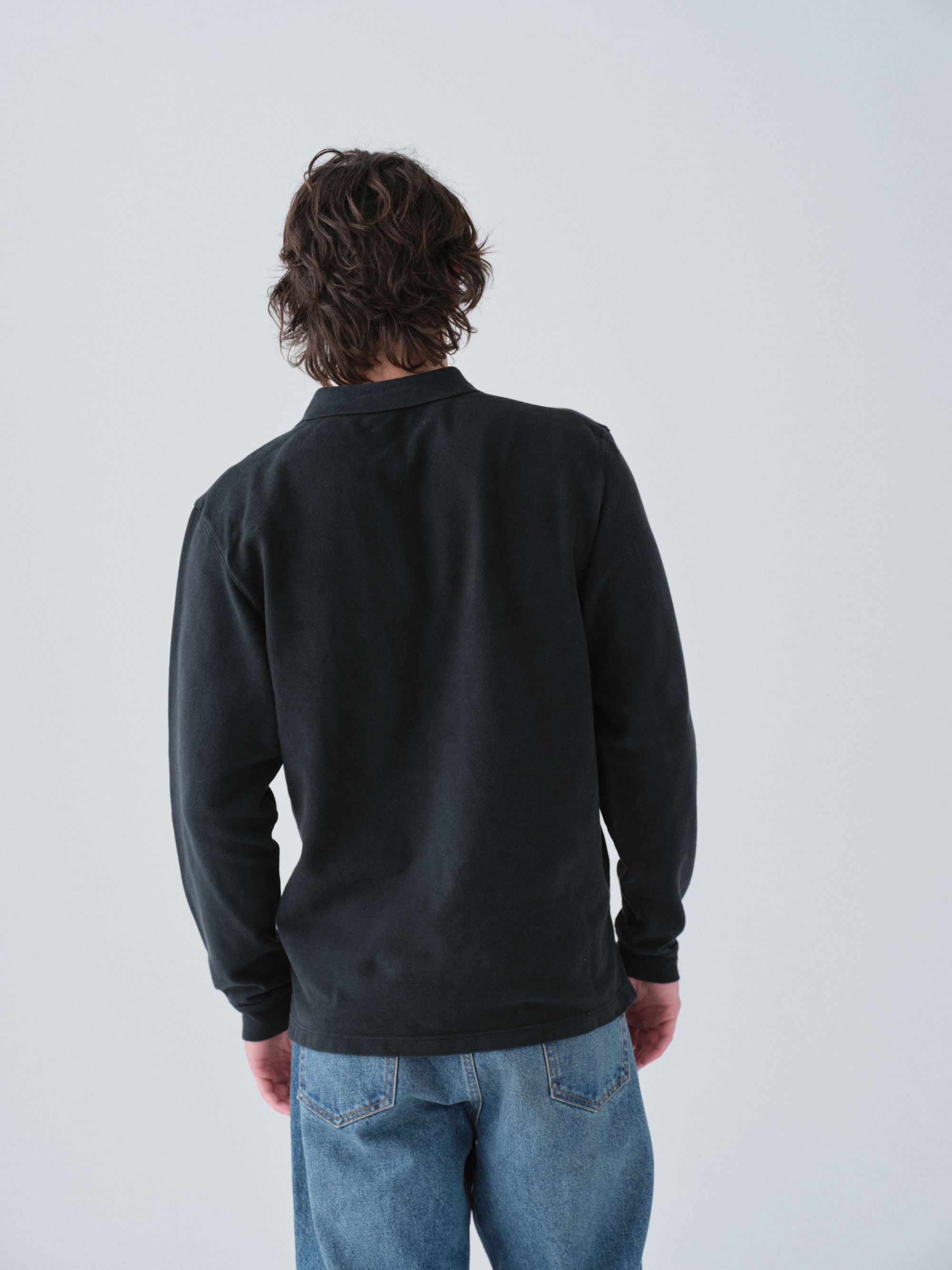 Hanover Long Sleeve Polo Shirt - Vintage Black on body male back