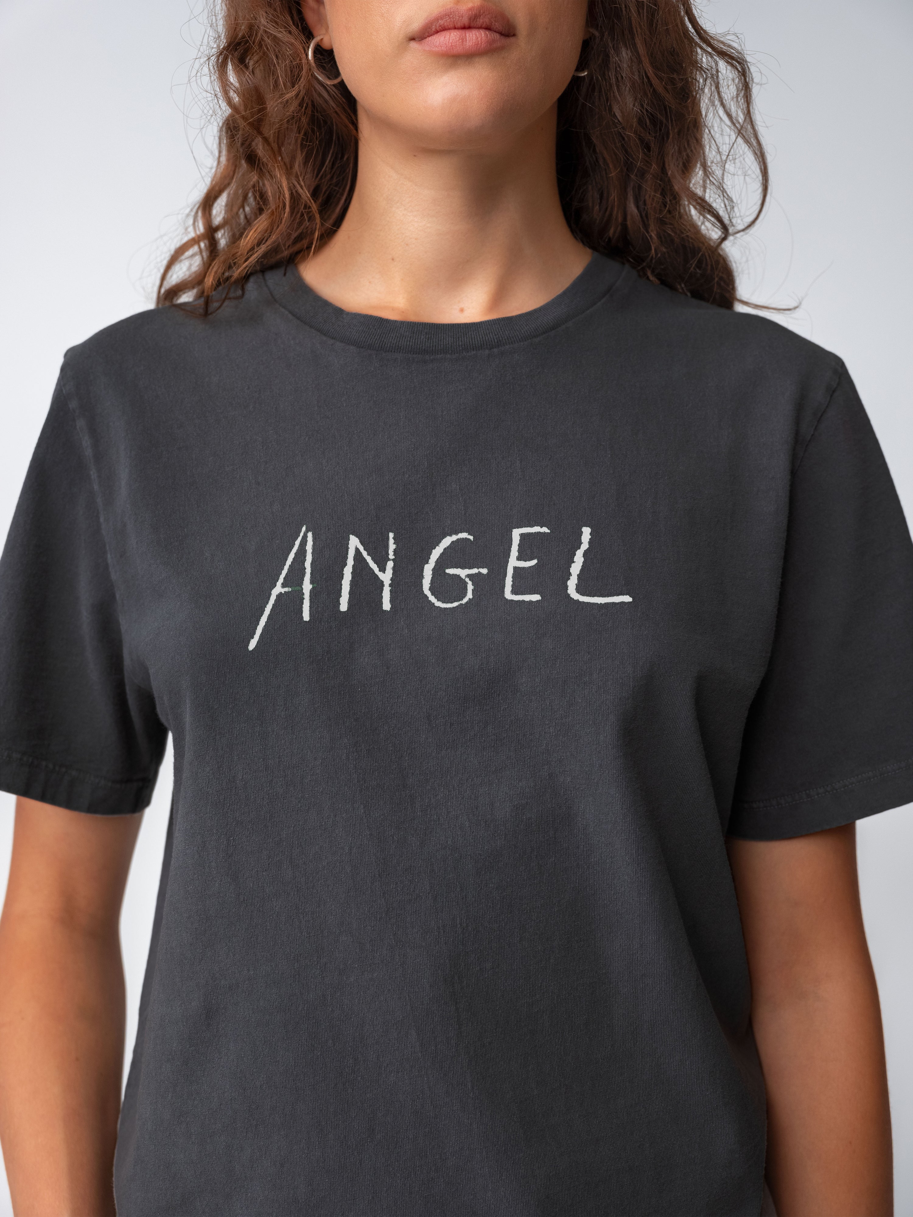 Model wearing Angel T-Shirt detail torso