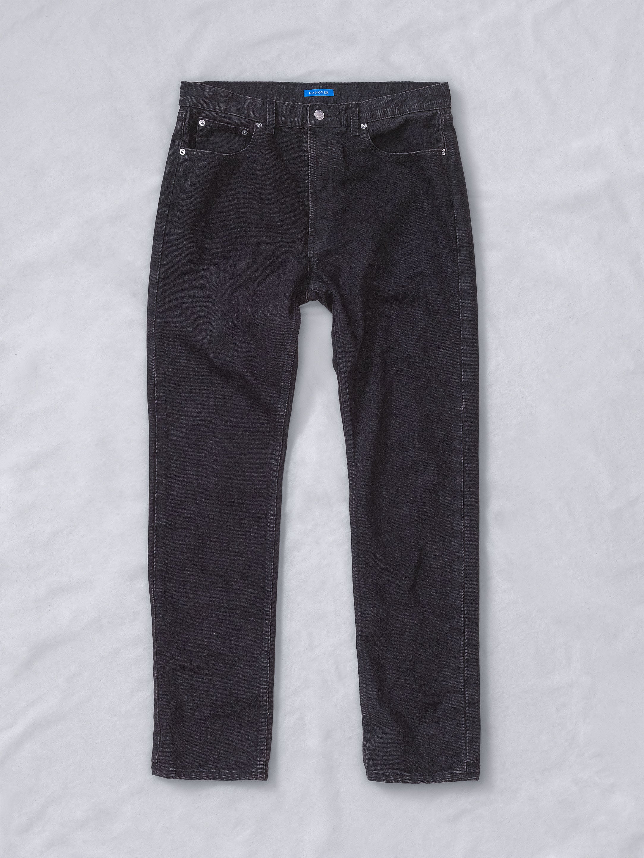 Drift Jeans in Washed Black, classic straight-fit, made from midweight denim, handcrafted garment-wash process.