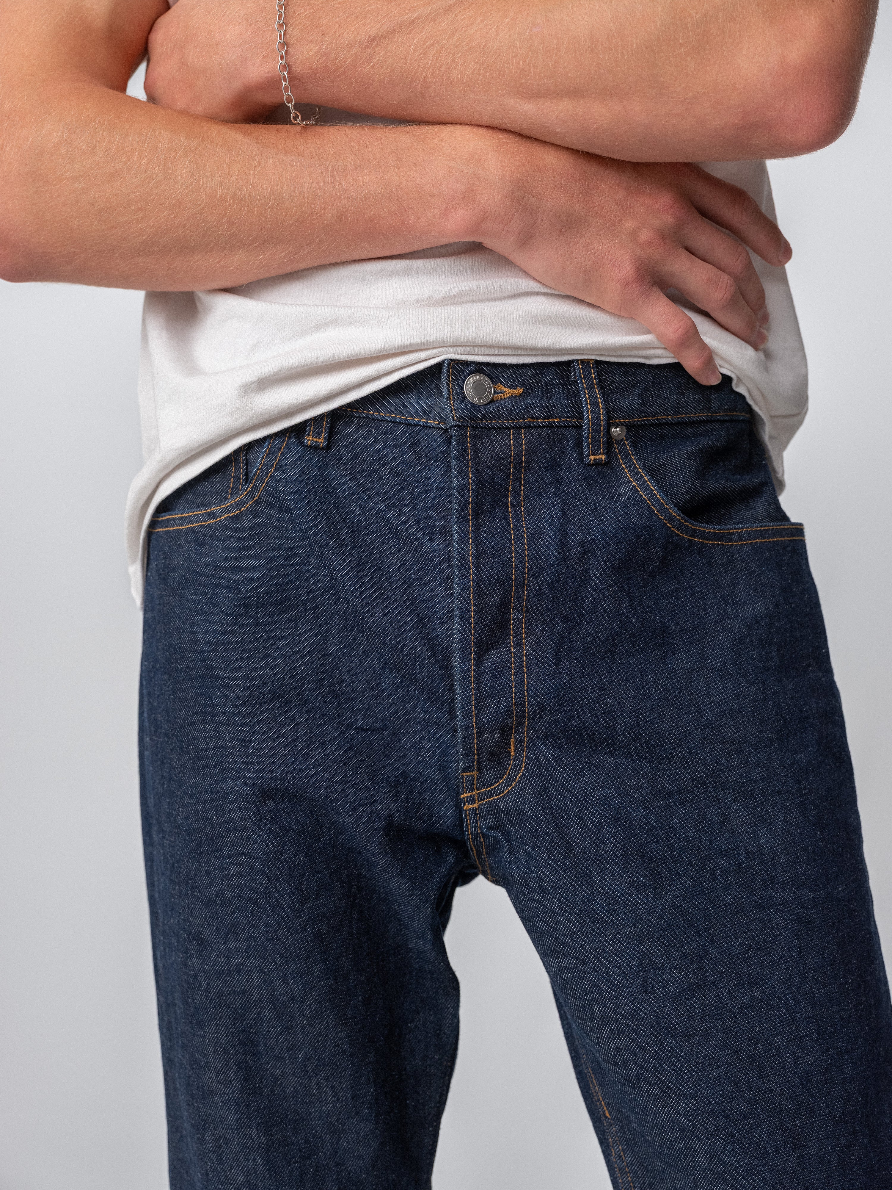 Front view of Drift Jeans, showcasing Hanover Raw Denim, perfect for everyday style.