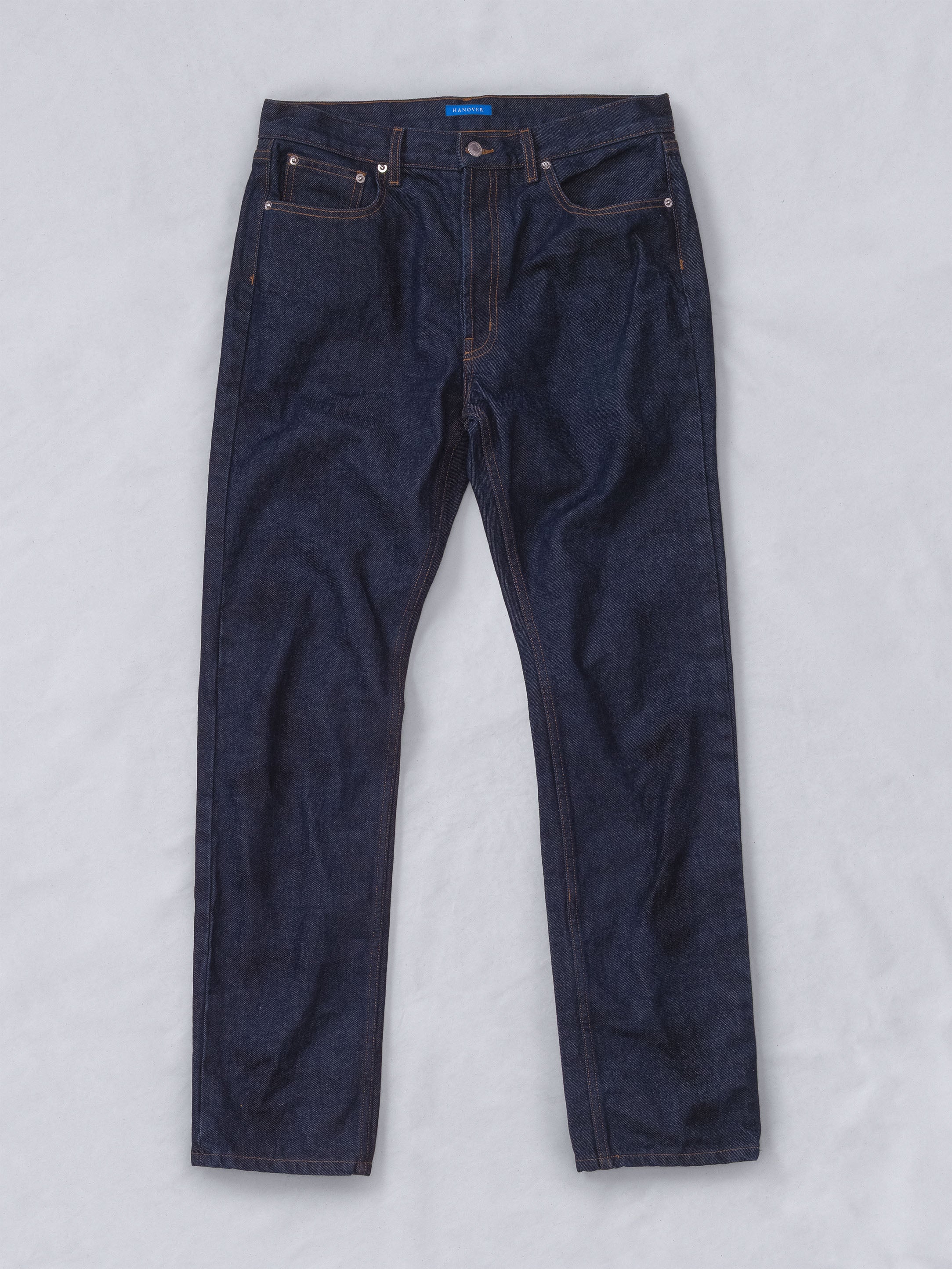 Drift Jeans in Hanover Raw Denim, featuring a classic straight-fit cut and unique garment-washed softness.